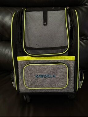 Gray and Neon Yellow Rolling Pet Travel Bag